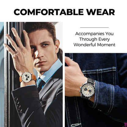 Men's Waterproof Multifunctional Quartz Watch With Leather Belt