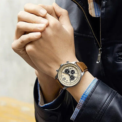 Men's Waterproof Multifunctional Quartz Watch With Leather Belt